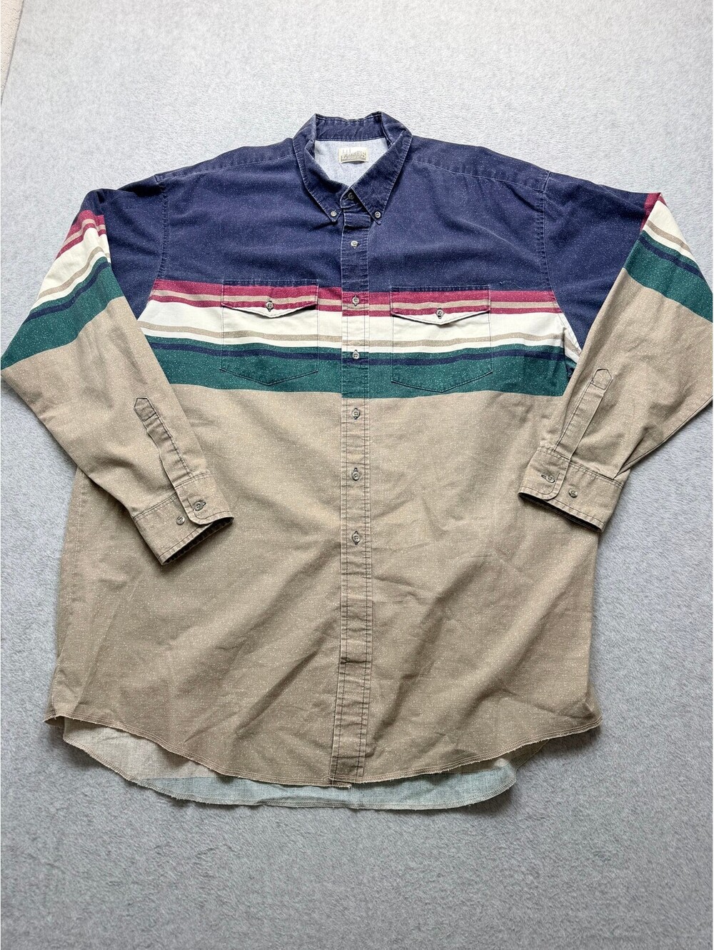 Express Rider Mens Western Work Shirt 2XL Color Block Multicolor Striped Rugged